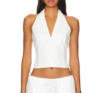 Frankie’s Bikinis White Cottage Poplin Halter Top, Size M